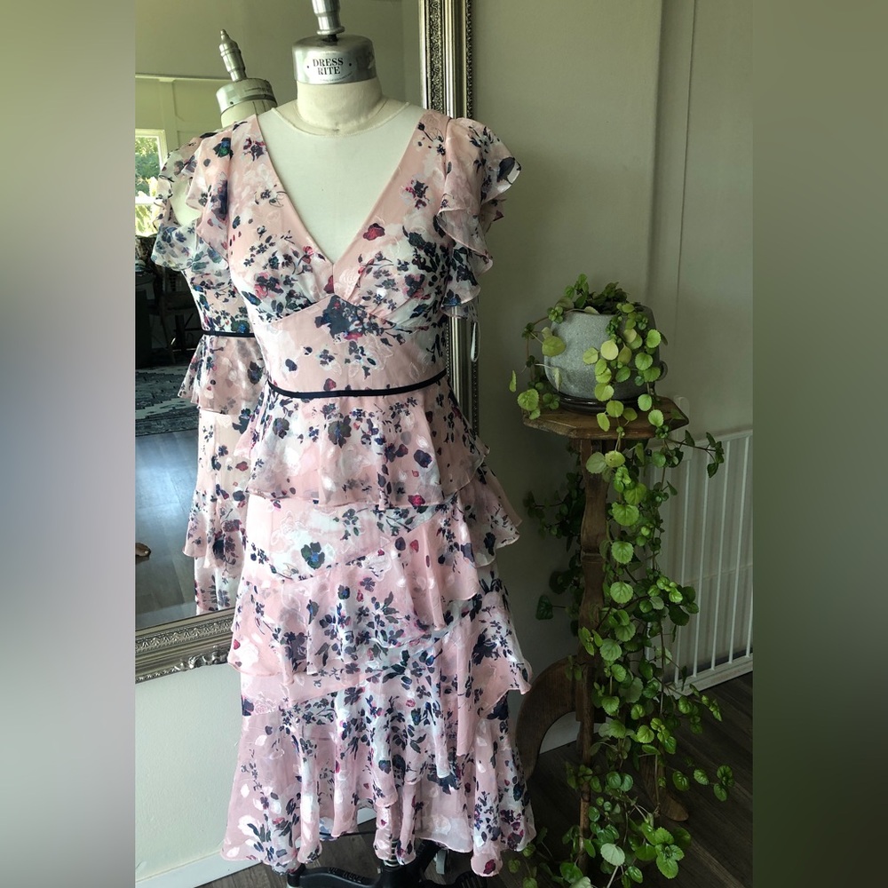 Marchesa Notte Floral Chiffon Tiered Maxi Dress Size 8